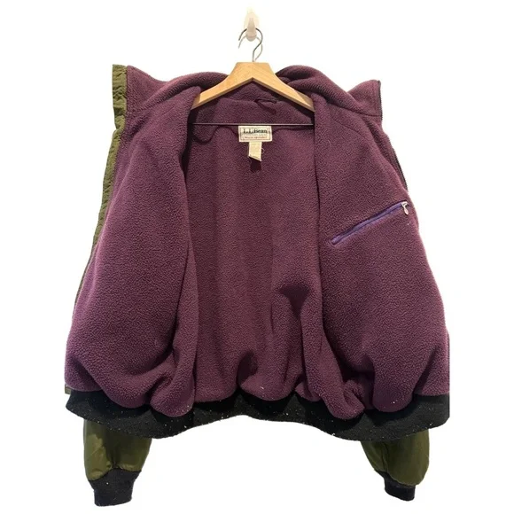 L.L.Bean Vintage 1992 Warm-Up Bomber Jacket Coat Mens Large Olive Green Purple